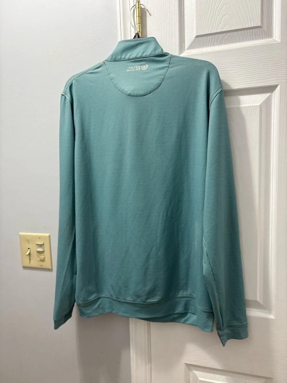 Peter Millar Teal Houndstooth Performance Wicking Quarter Zip Size Large - Picture 2 of 5